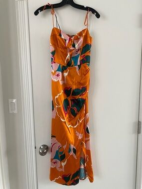Reformation Orange Floral Slip Dress with Adjustable Straps